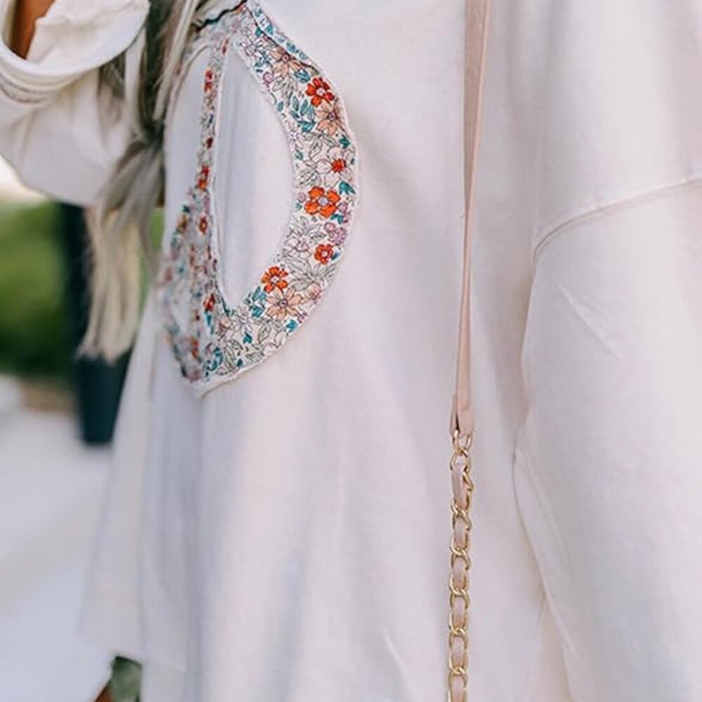 Boho Floral Print Peace Patch Color Block Top - image 5